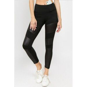 NEW Yelete Active Black Moto Yoga Leggings Sporty Sexy Athletic Lounge Pants S